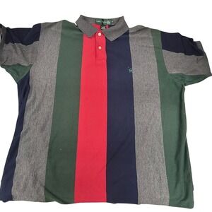 Vintage Knights of Round Table 2XL Striped Polo Shirt Green Navy Red Gray Preppy